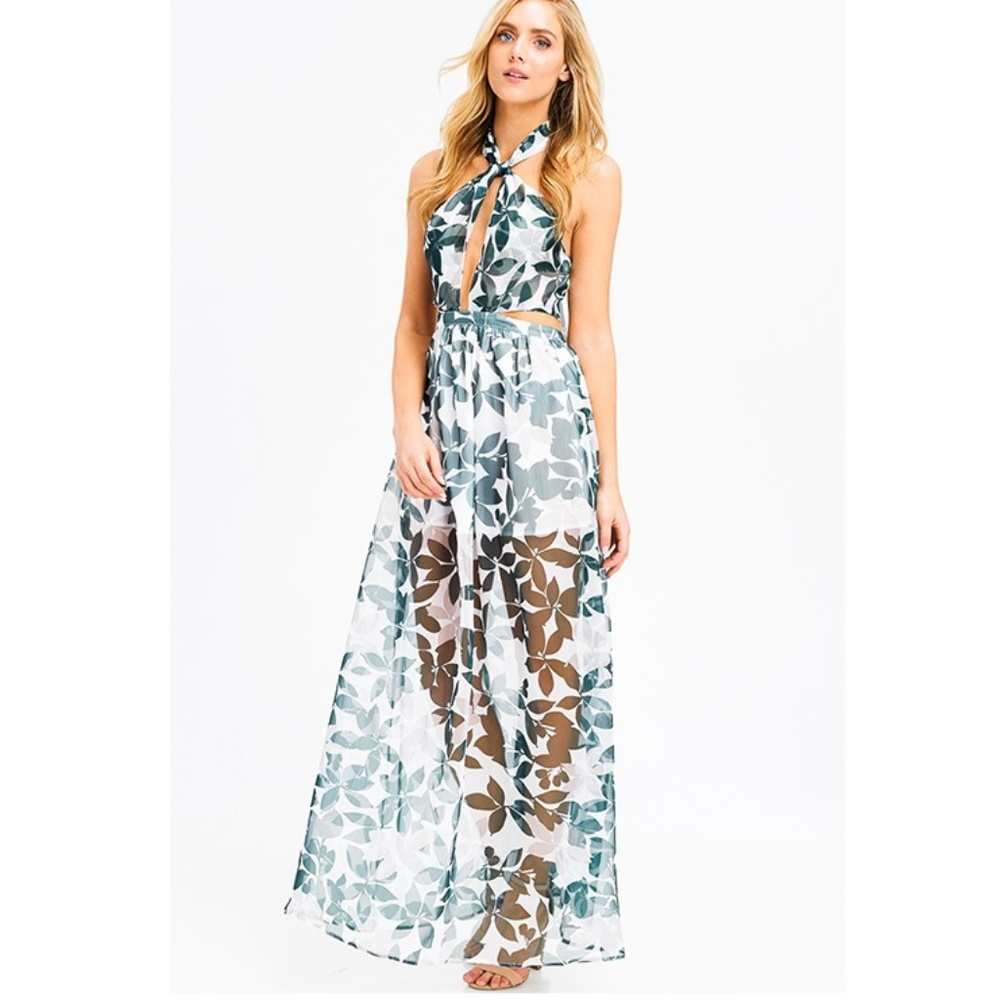 NWT Tropical Sheer Halter Maxi Dress - Picture 6 of 8